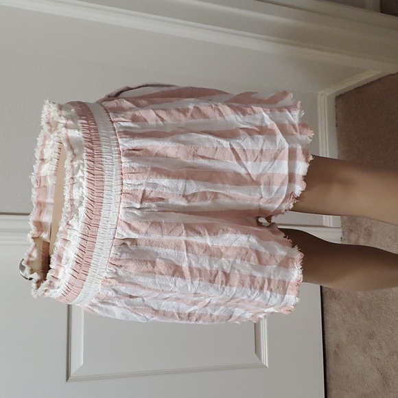 Umgee L linen blend cabana stripes smocked waist eyelash hems pockets - Picture 5 of 7